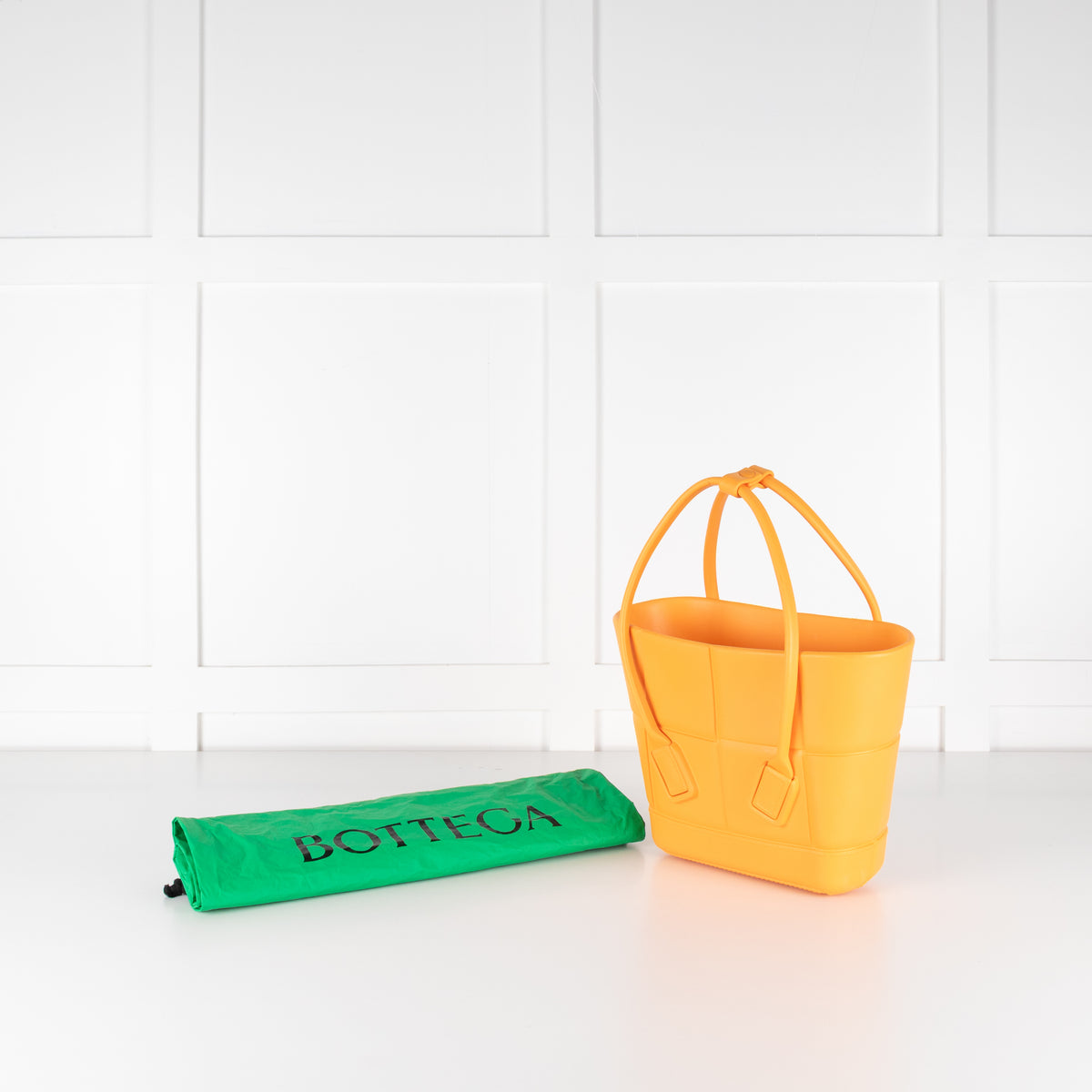 Bottega Veneta Orange Arco Mini Intrecciato Rubber Tote