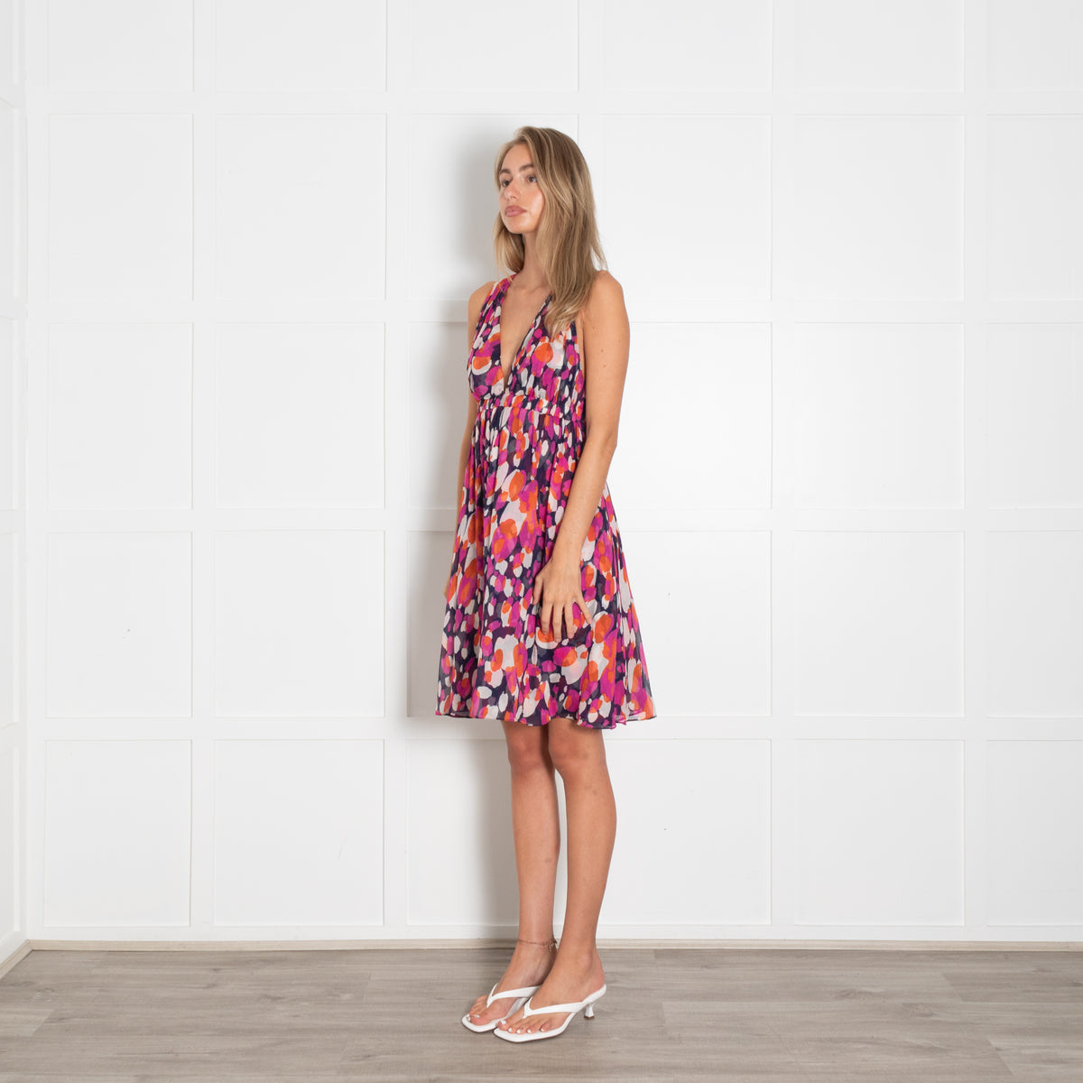 Diane Von Furstenberg Purple Orange Pink Silk Print Strappy Dress