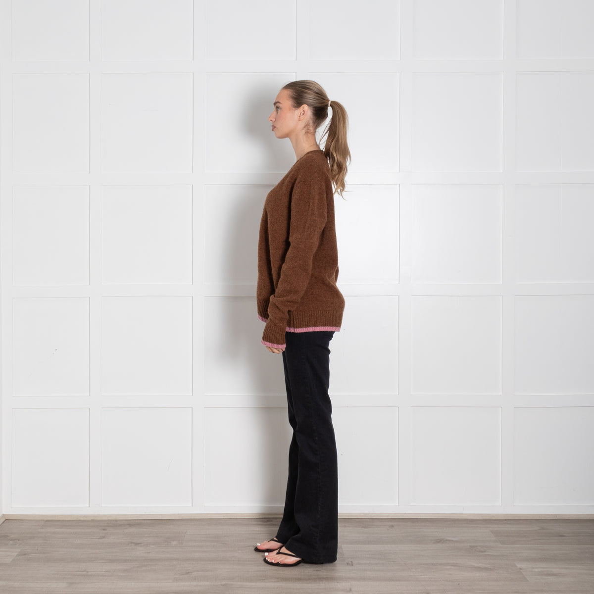 &Daughter Brown Wool Cardigan with Lilac Edge