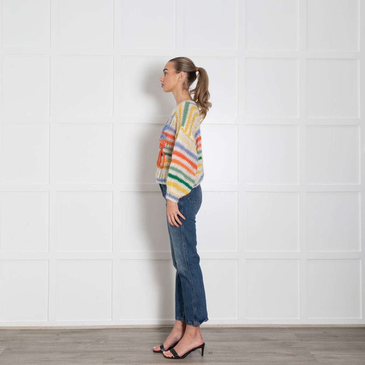 Loewe Cream Yellow Orange Blue Stripe Mohair Wool Blend Oversized Jumper