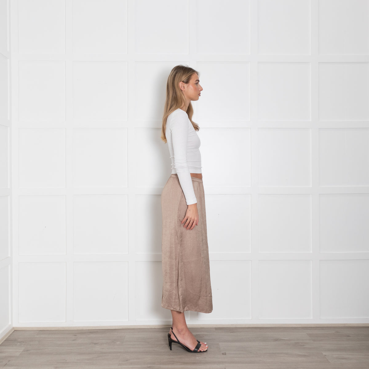 American Vintage Brown Satin Midi Skirt