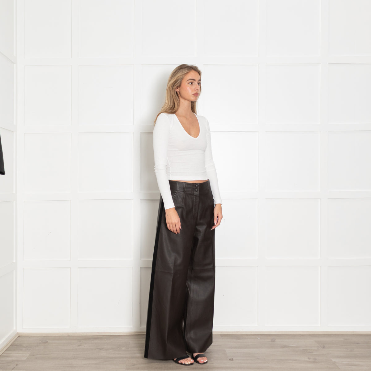 Me+Em Chocolate Brown Leather Wide Leg Trousers