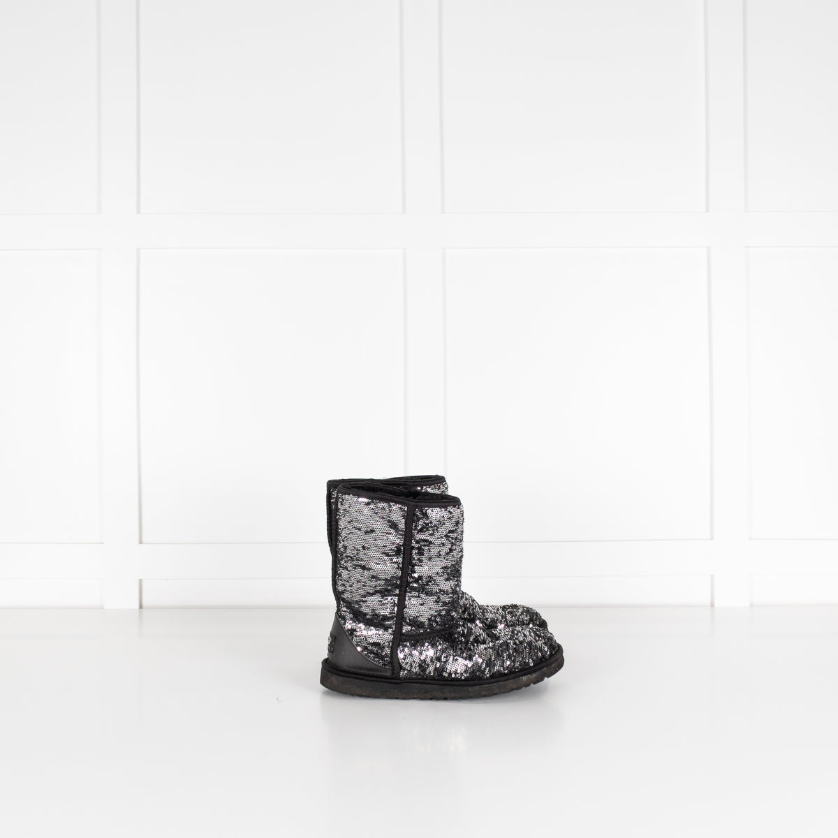 Ugg Silver Grey Sequin Short Sheepskin Boots.