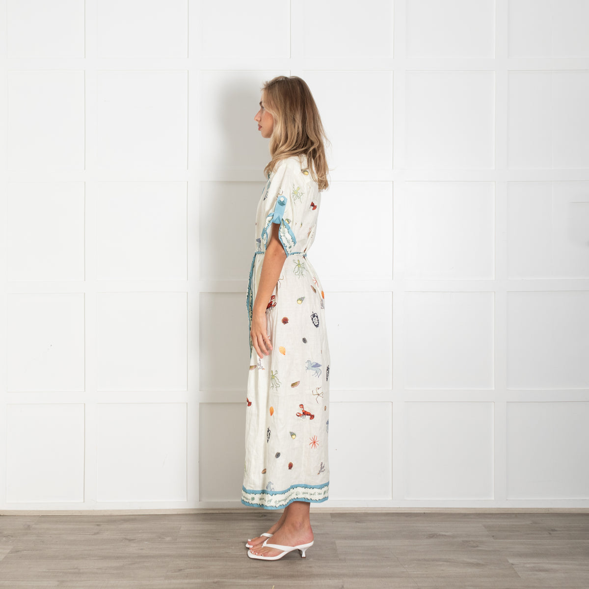 Alemais Under The Sea Linen Belted Shirt Dress