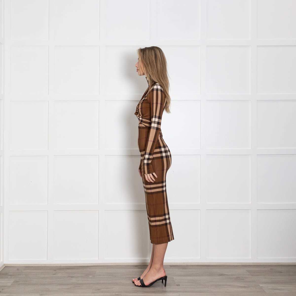 Burberry Check High Neck Twist Front Stretch Dress
