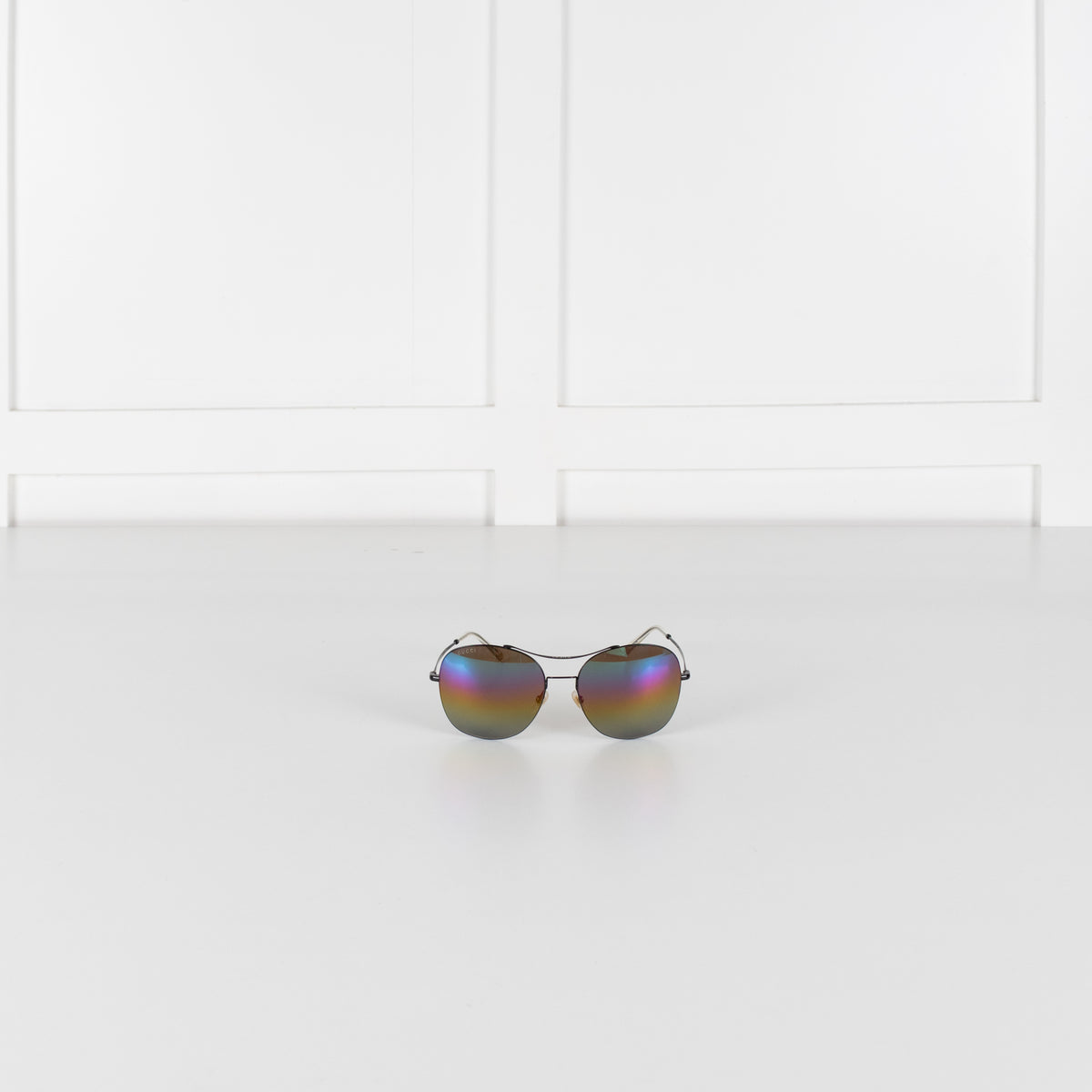 Gucci Iridescent Rainbow Lens Aviator Black Frame Sunglasses