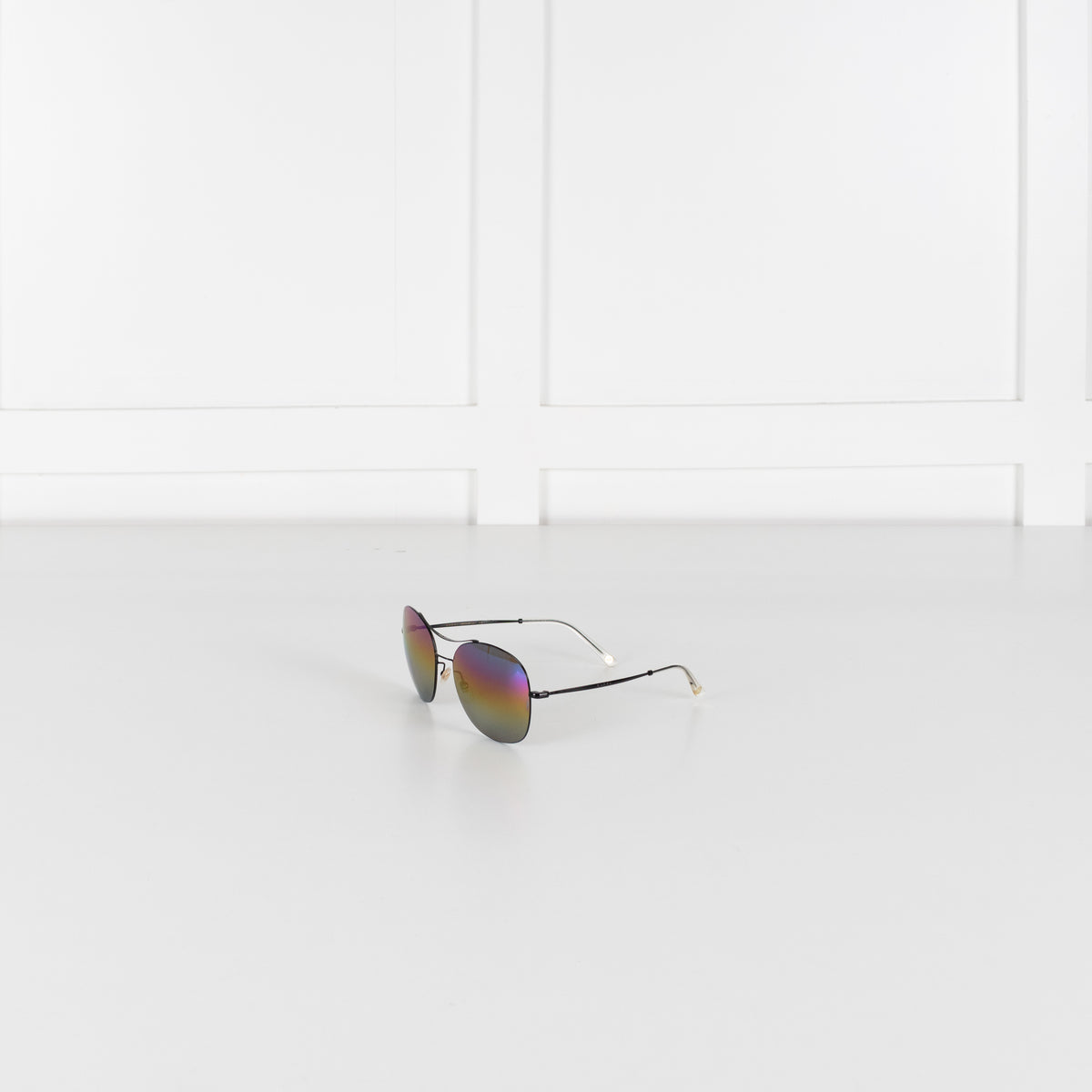 Gucci Iridescent Rainbow Lens Aviator Black Frame Sunglasses
