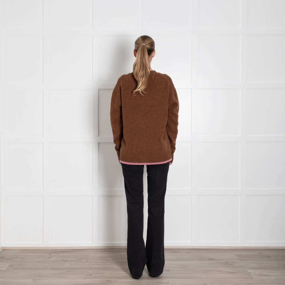 &Daughter Brown Wool Cardigan with Lilac Edge