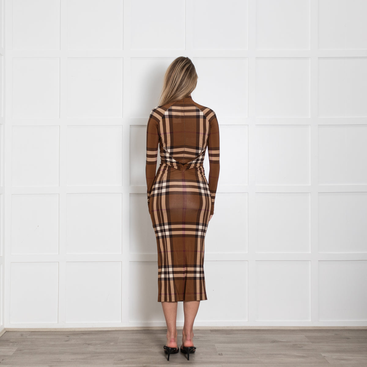 Burberry Check High Neck Twist Front Stretch Dress