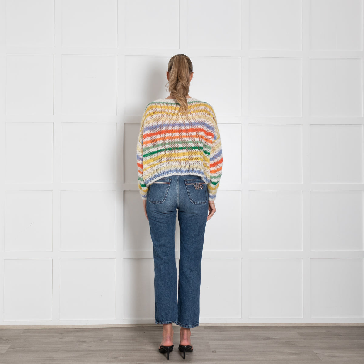 Loewe Cream Yellow Orange Blue Stripe Mohair Wool Blend Oversized Jumper