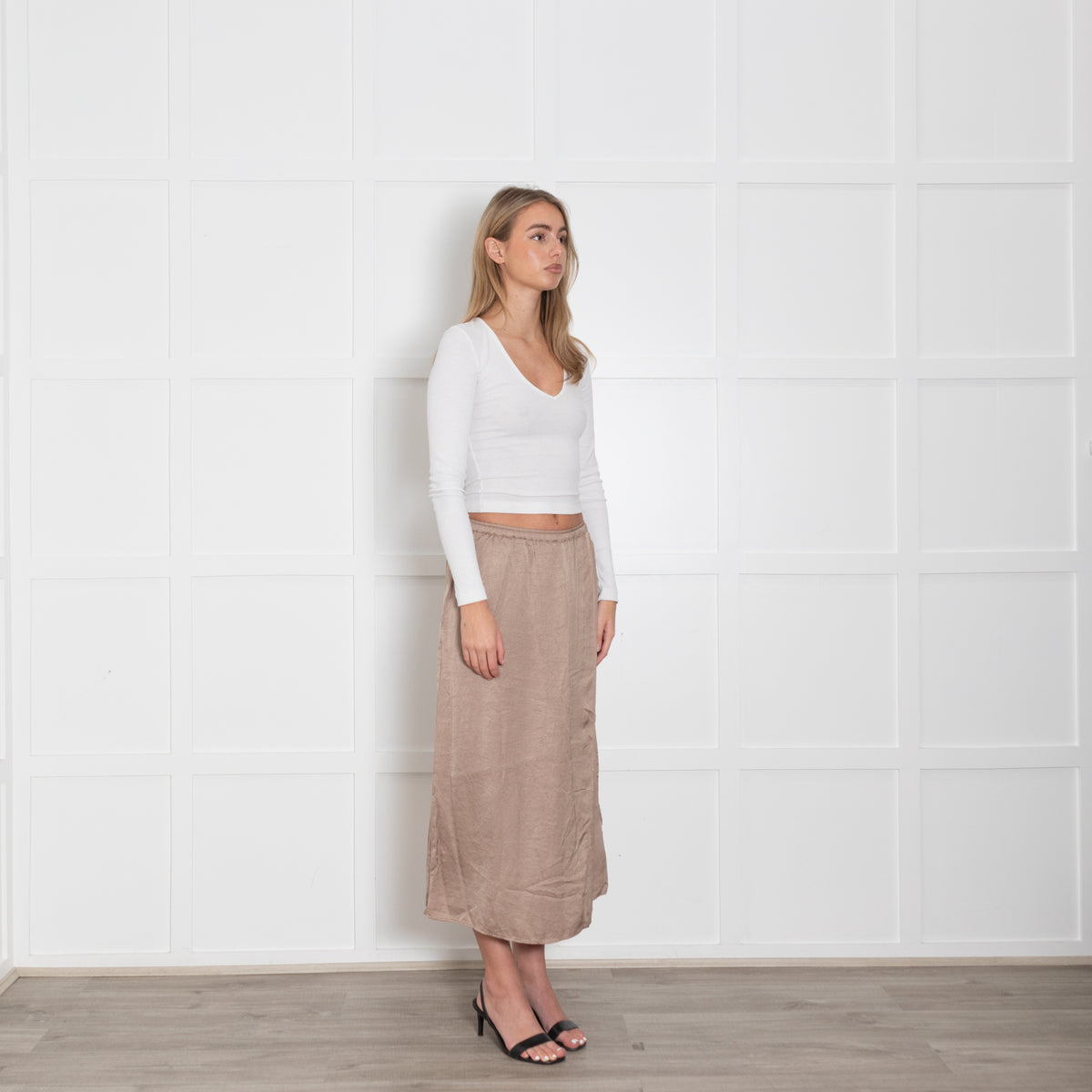 American Vintage Brown Satin Midi Skirt