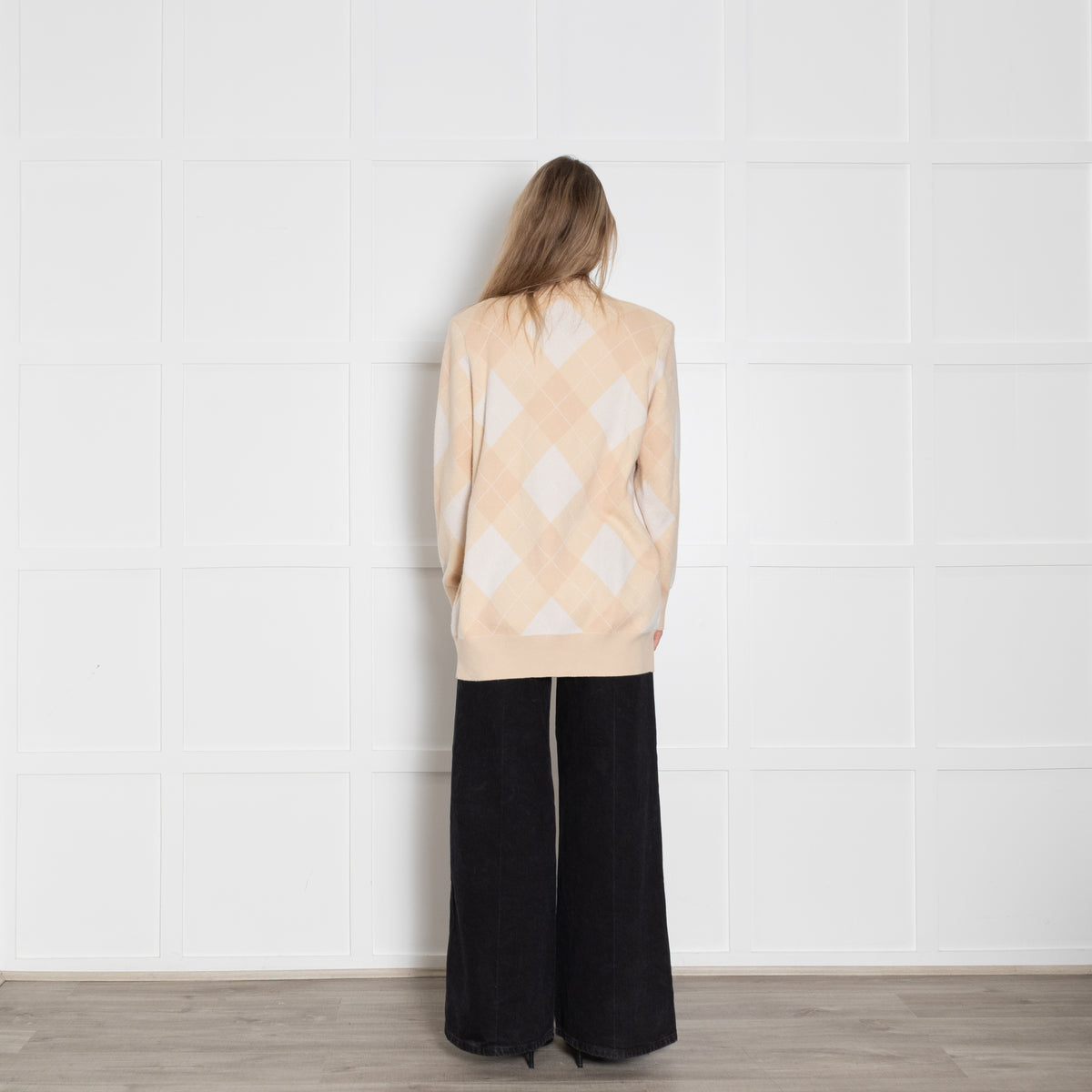 Sandro Pale Peach Argyle Wool And Cashmere Open Cardigan