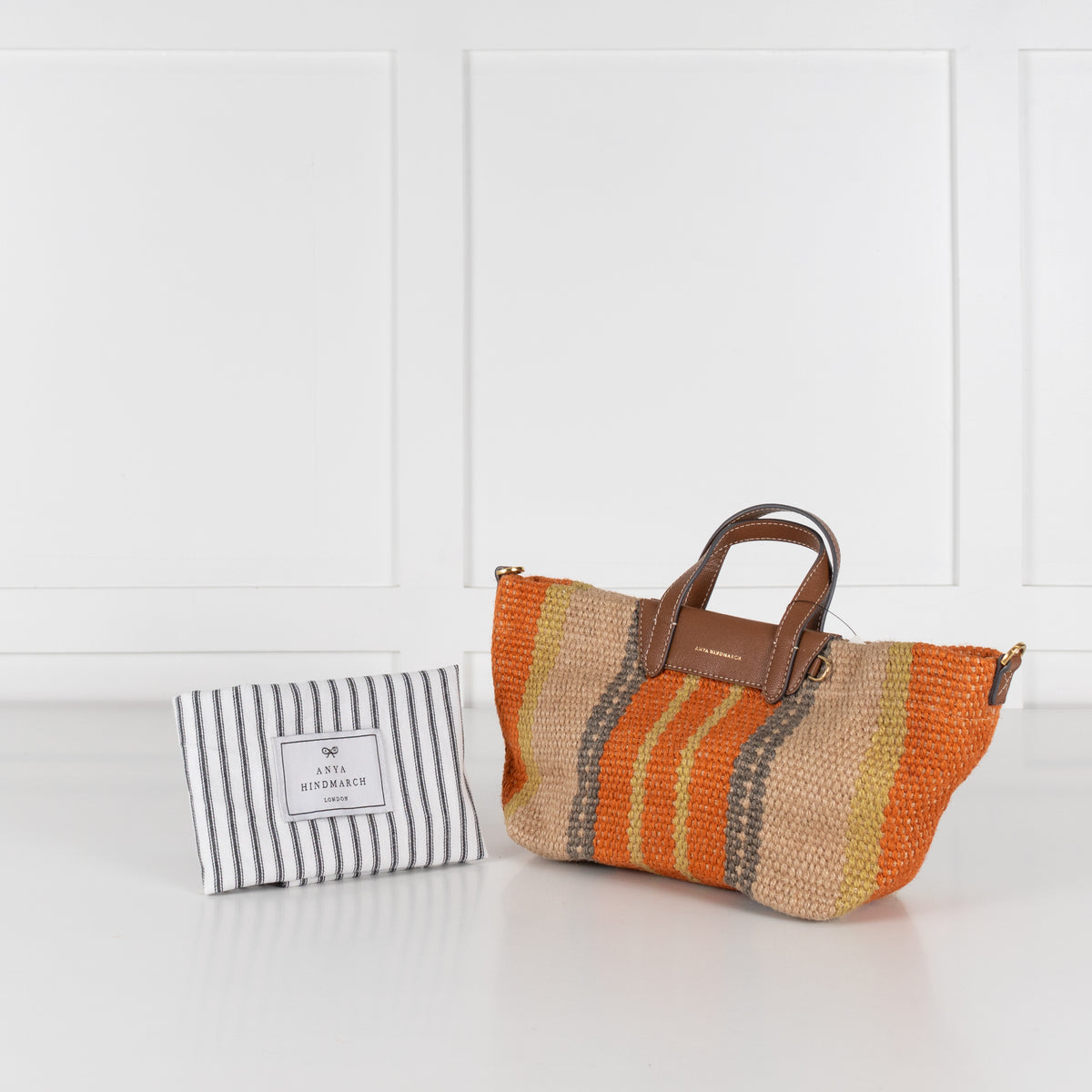 Anya Hindmarch Orange Striped Small Raffia Tote