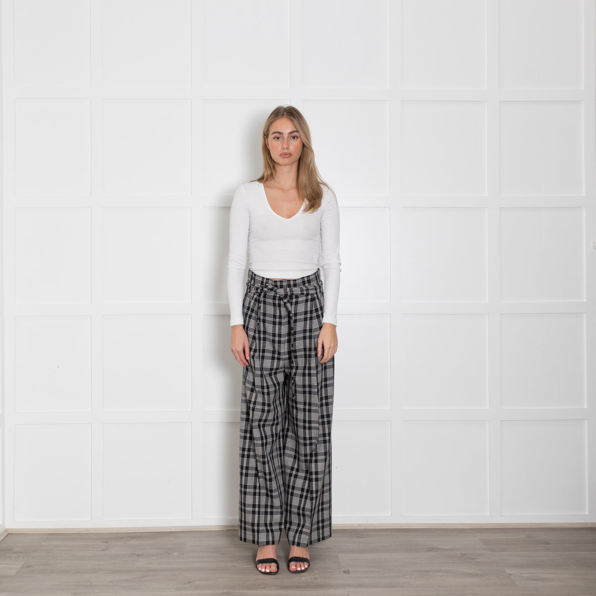 Weekend Maxmara Black And White Check Palazzo Trouser
