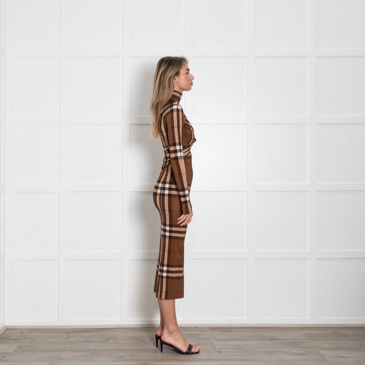 Burberry Check High Neck Twist Front Stretch Dress