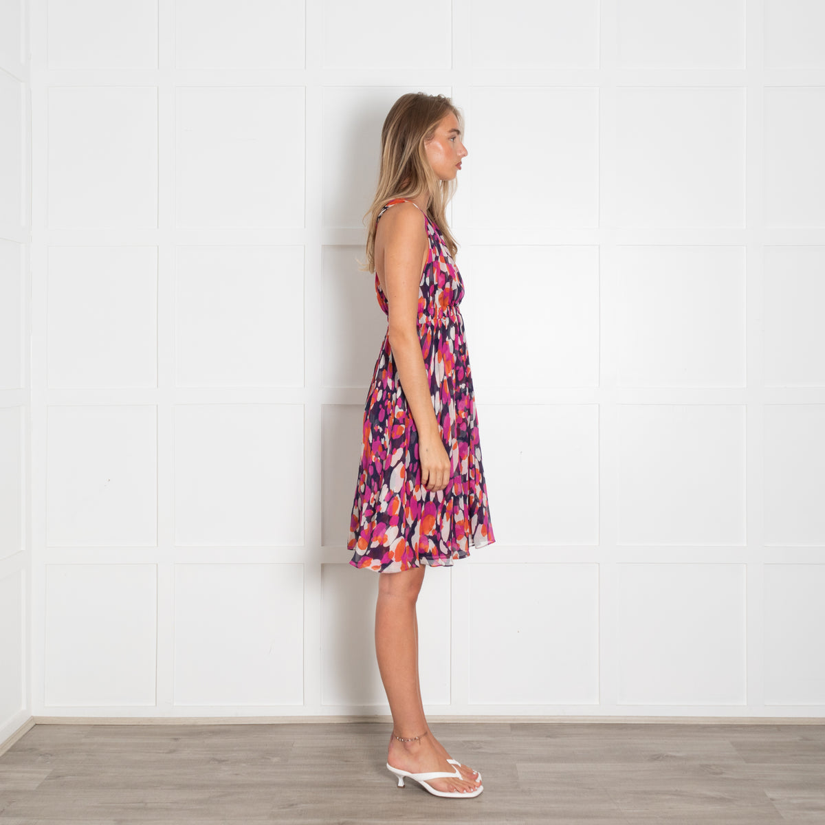 Diane Von Furstenberg Purple Orange Pink Silk Print Strappy Dress