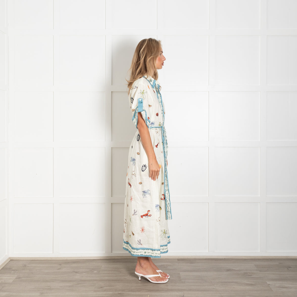 Alemais Under The Sea Linen Belted Shirt Dress