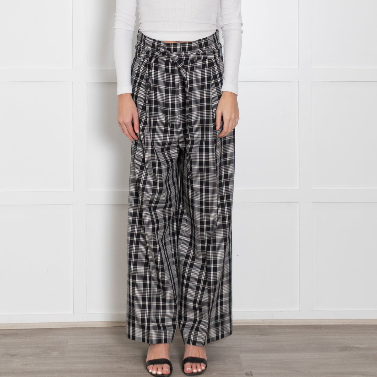 Weekend Maxmara Black And White Check Palazzo Trouser