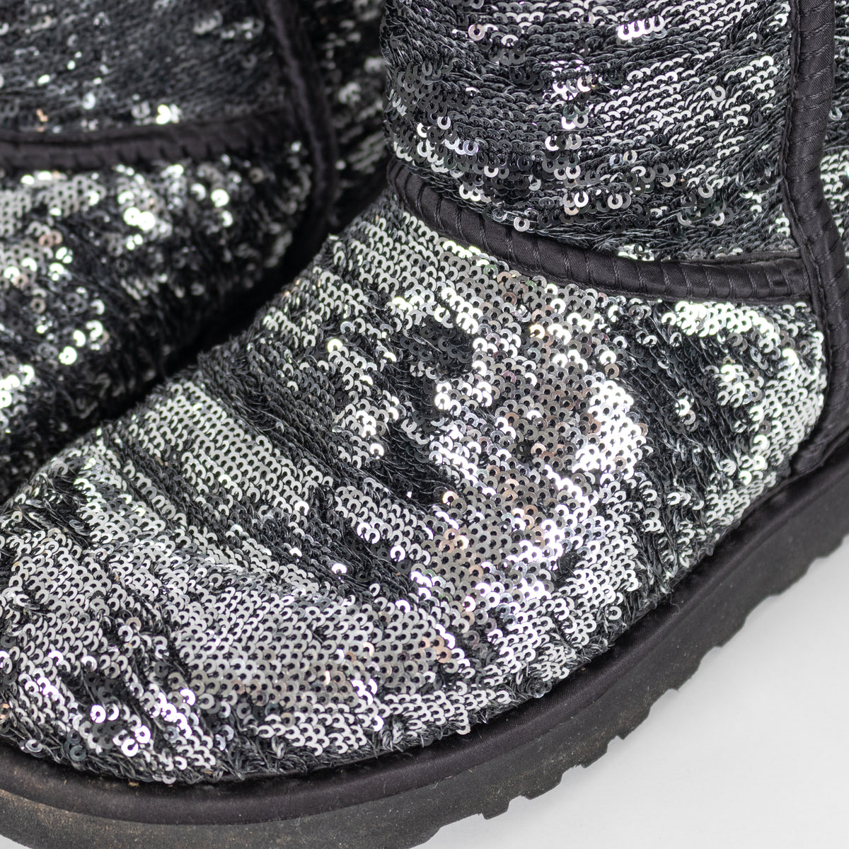 Ugg Silver Grey Sequin Short Sheepskin Boots.