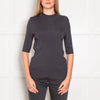 St John Grey Ribbed Short Sleeve Top