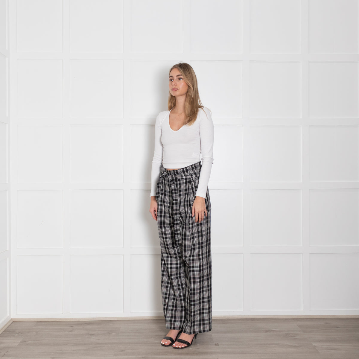 Weekend Maxmara Black And White Check Palazzo Trouser