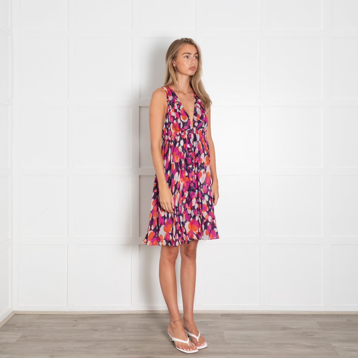 Diane Von Furstenberg Purple Orange Pink Silk Print Strappy Dress