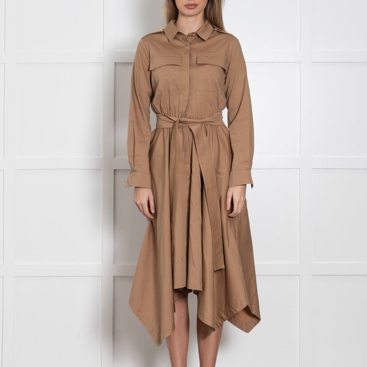 GAeLLE PARIS Brown Dress With Elasticated Waist & Belt