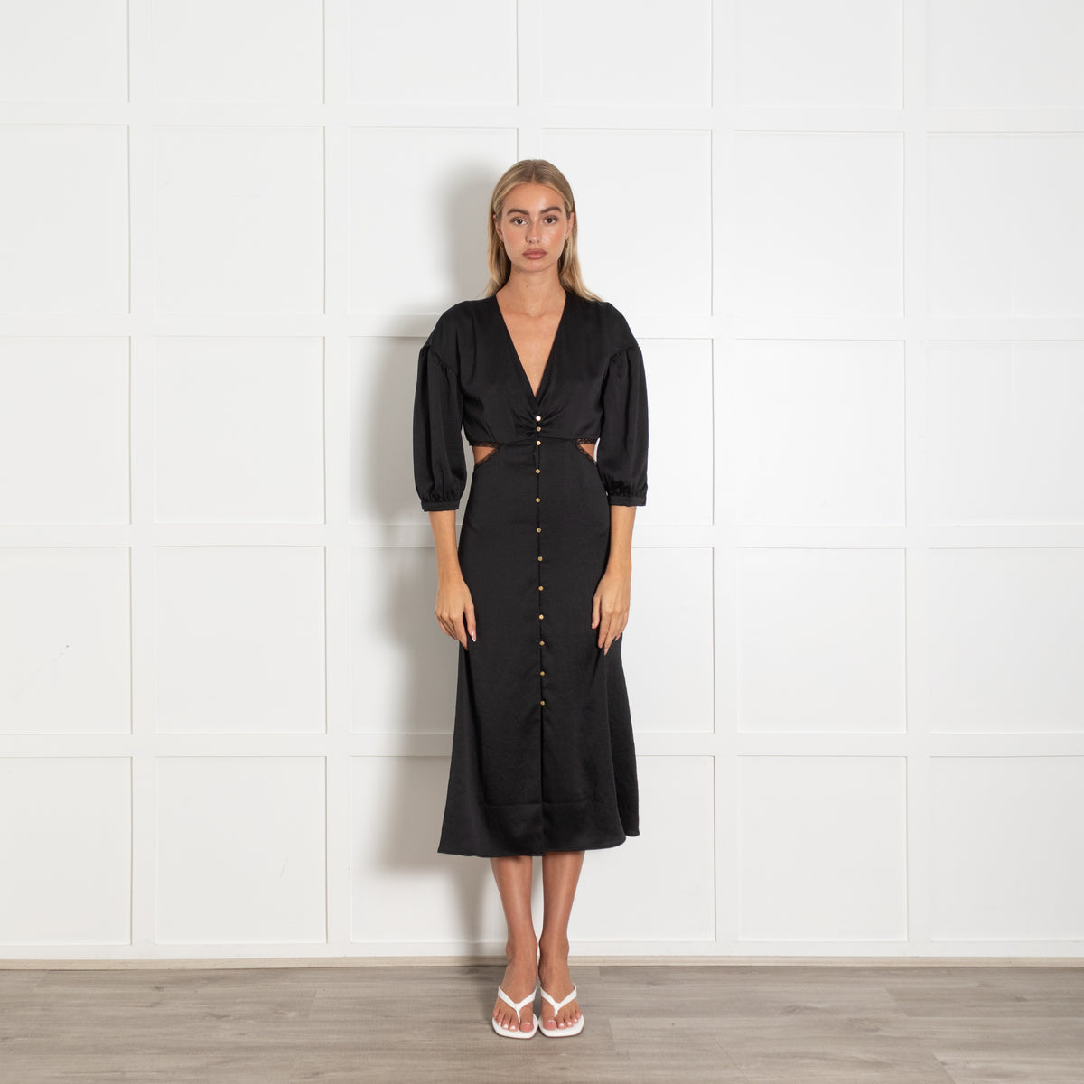 Bash Black Gold Button Cut-Out Sides Dress