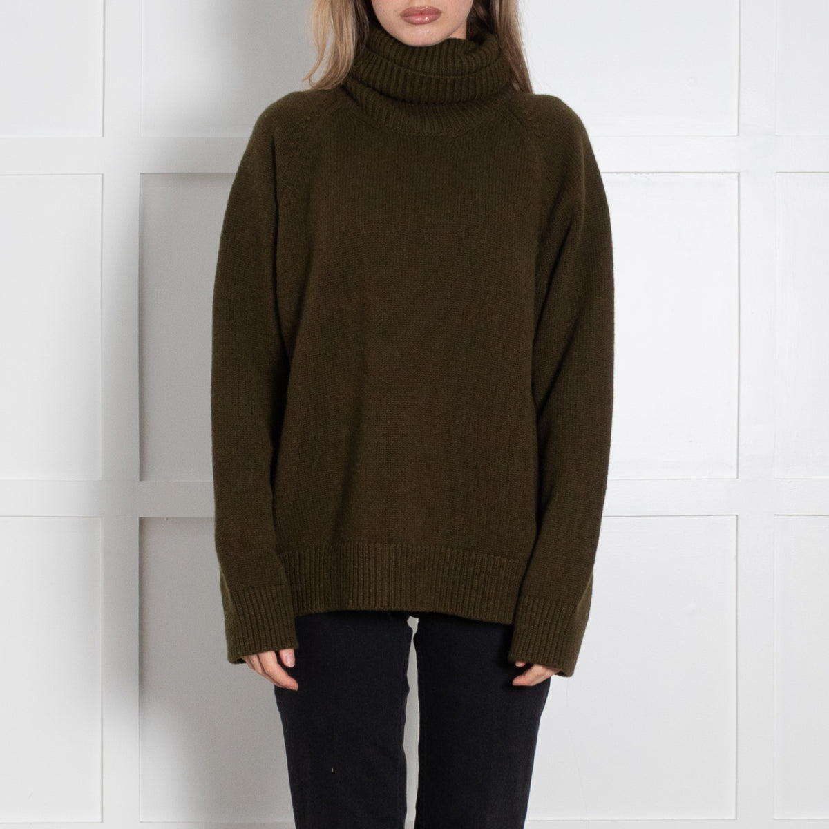 &Daughter Khaki Chunky Knit Polo Neck