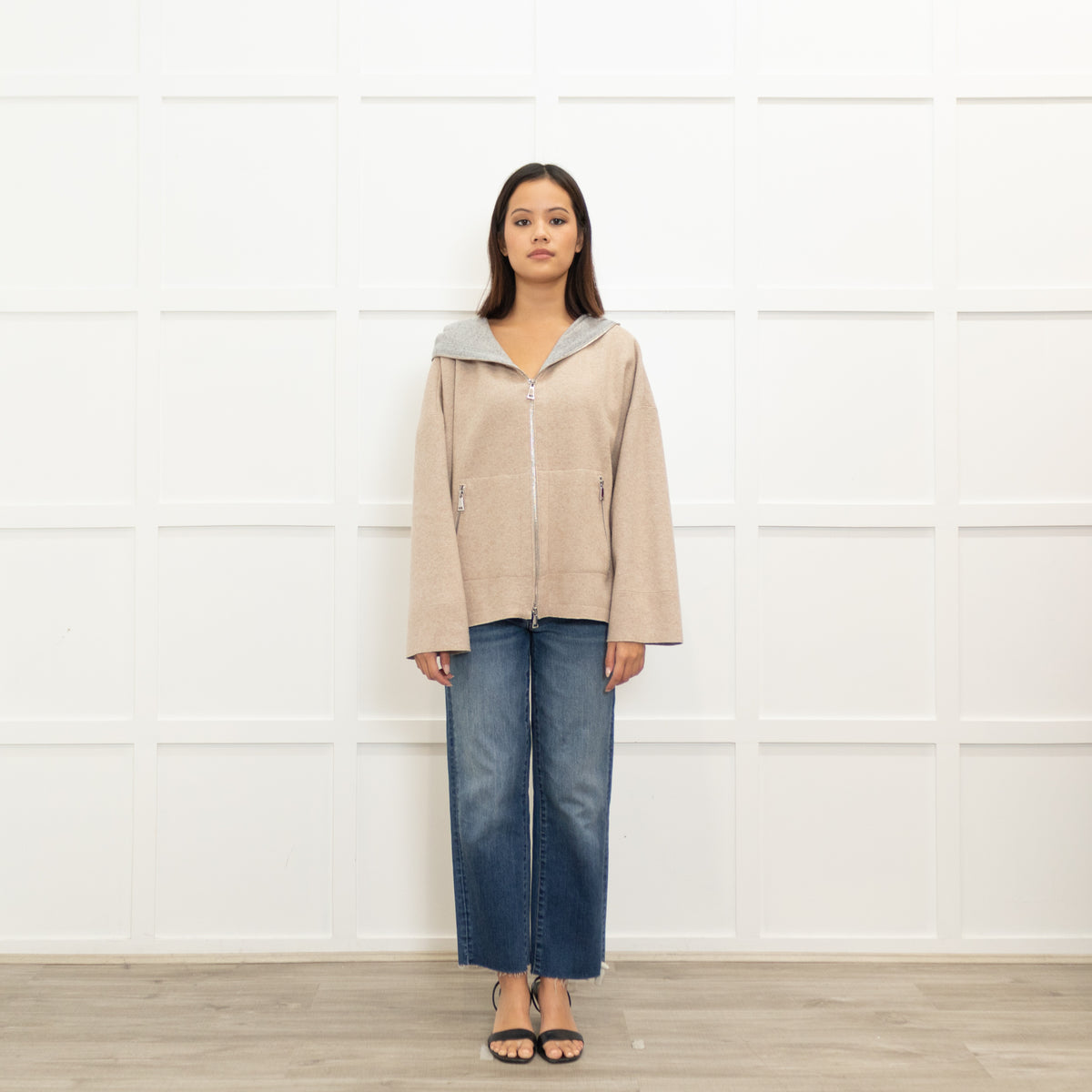 Madeleine Oatmeal Knit Zip Up Hoodie