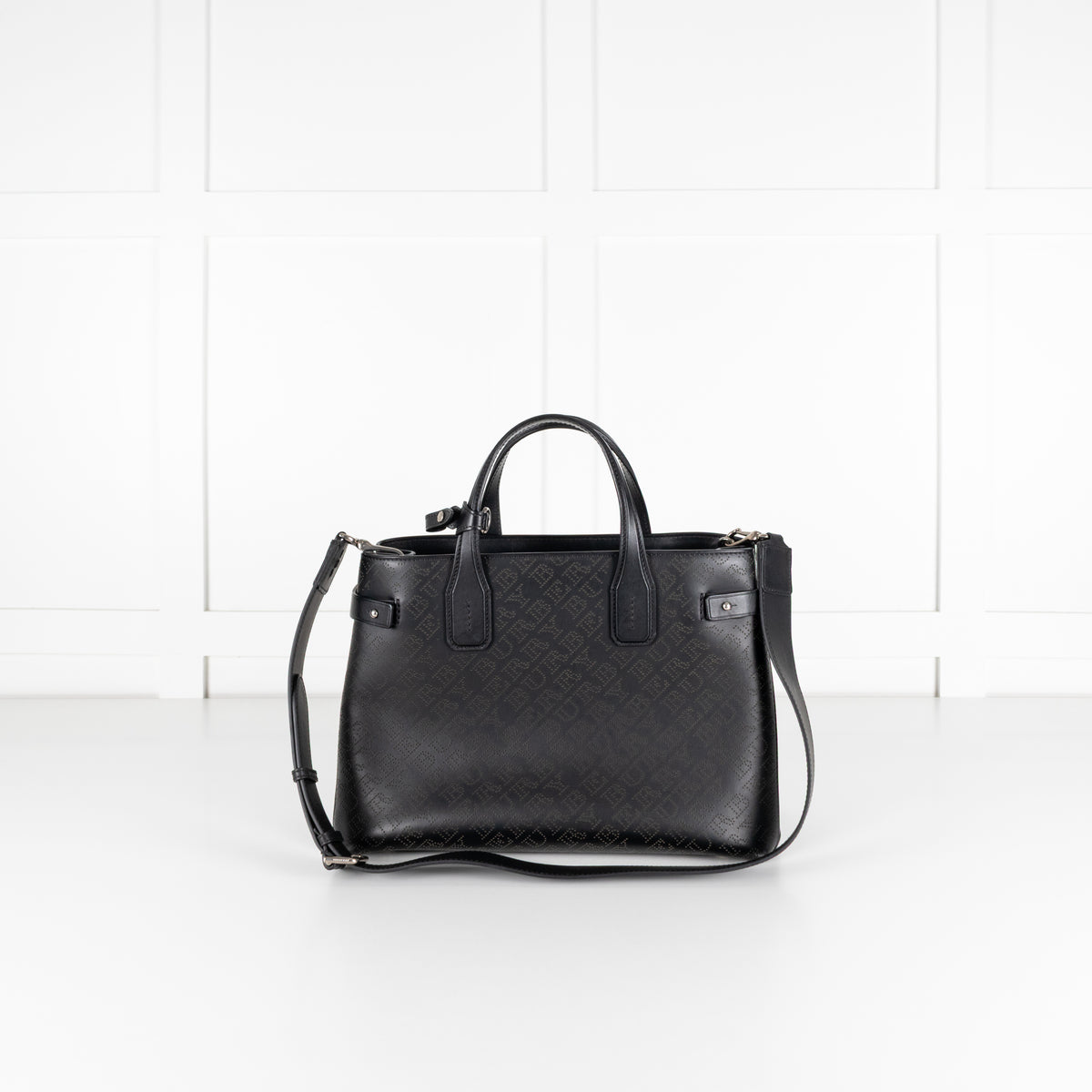 Burberry Black Perforated Leather Banner Tote Bag
