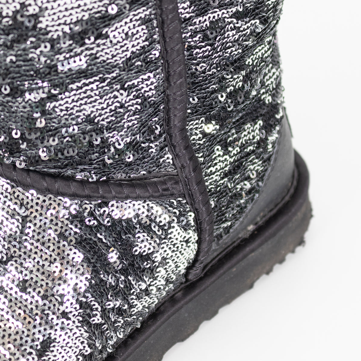 Ugg Silver Grey Sequin Short Sheepskin Boots.