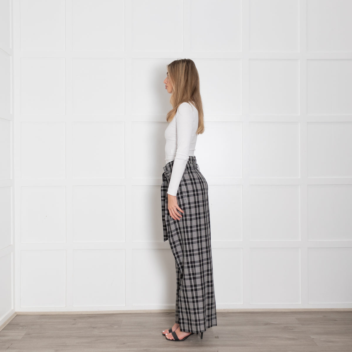 Weekend Maxmara Black And White Check Palazzo Trouser