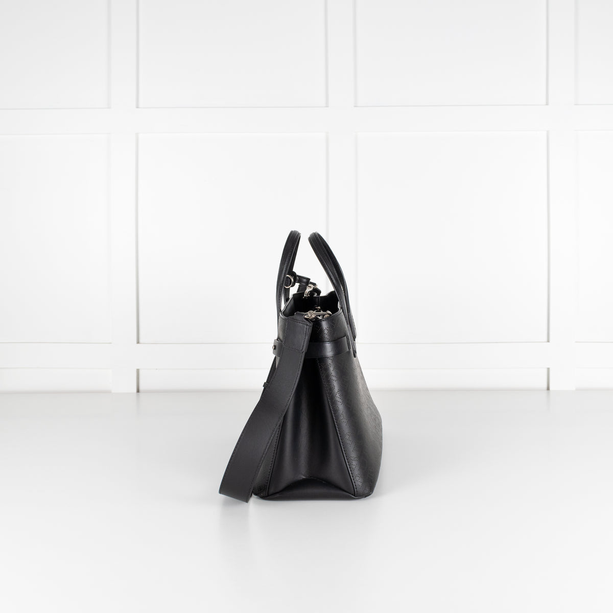Burberry Black Perforated Leather Banner Tote Bag