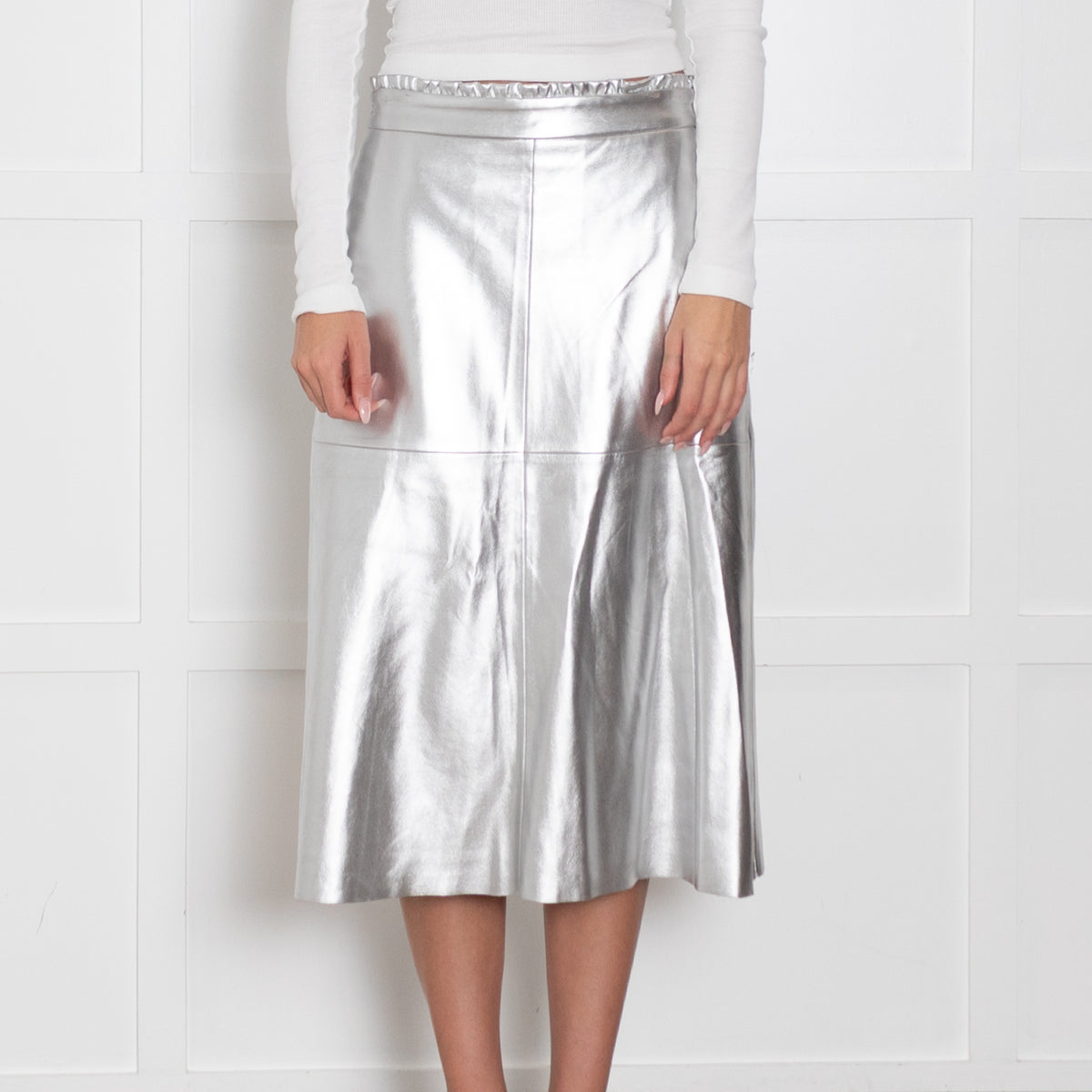 Wyse Silver Faux Leather Skirt