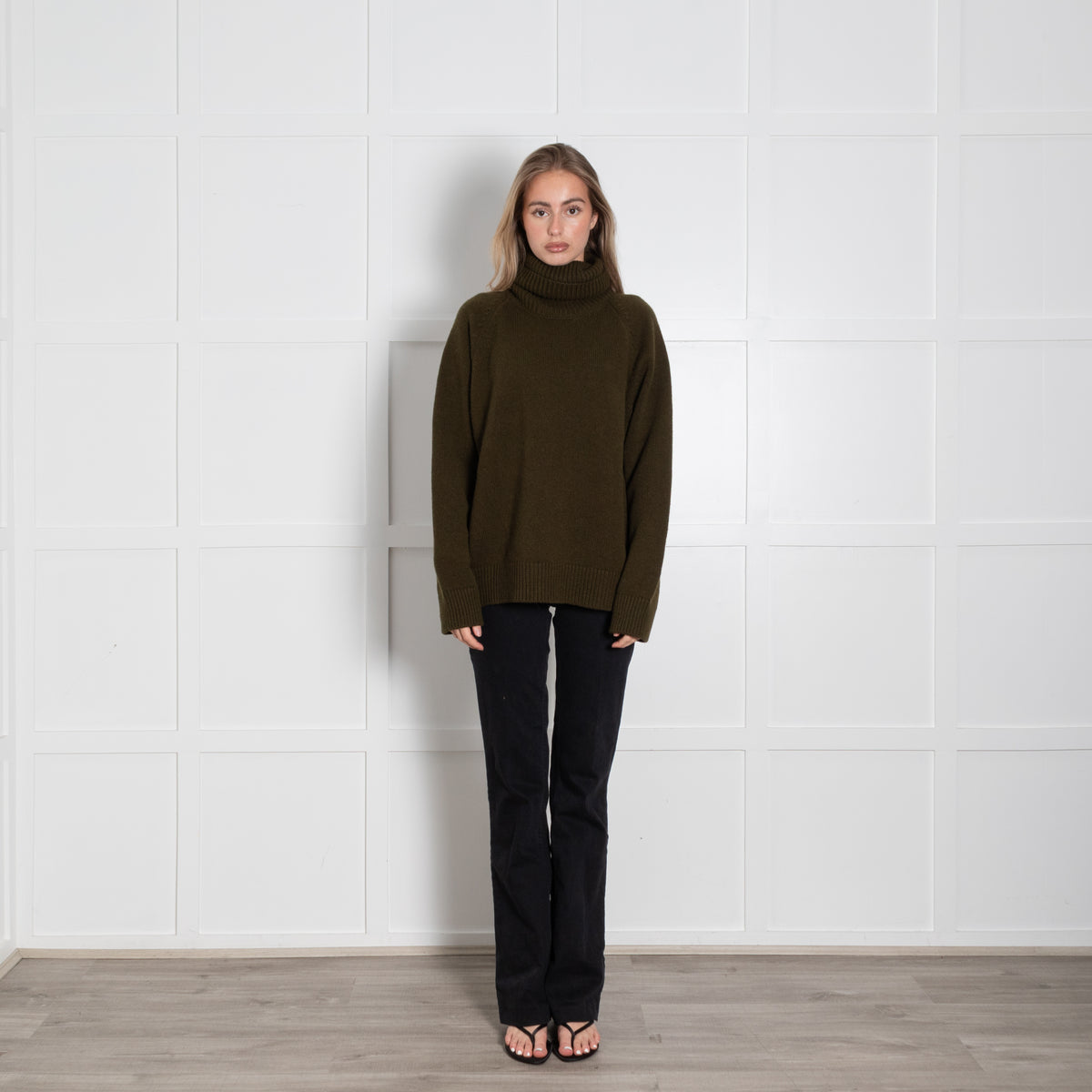 &Daughter Khaki Chunky Knit Polo Neck