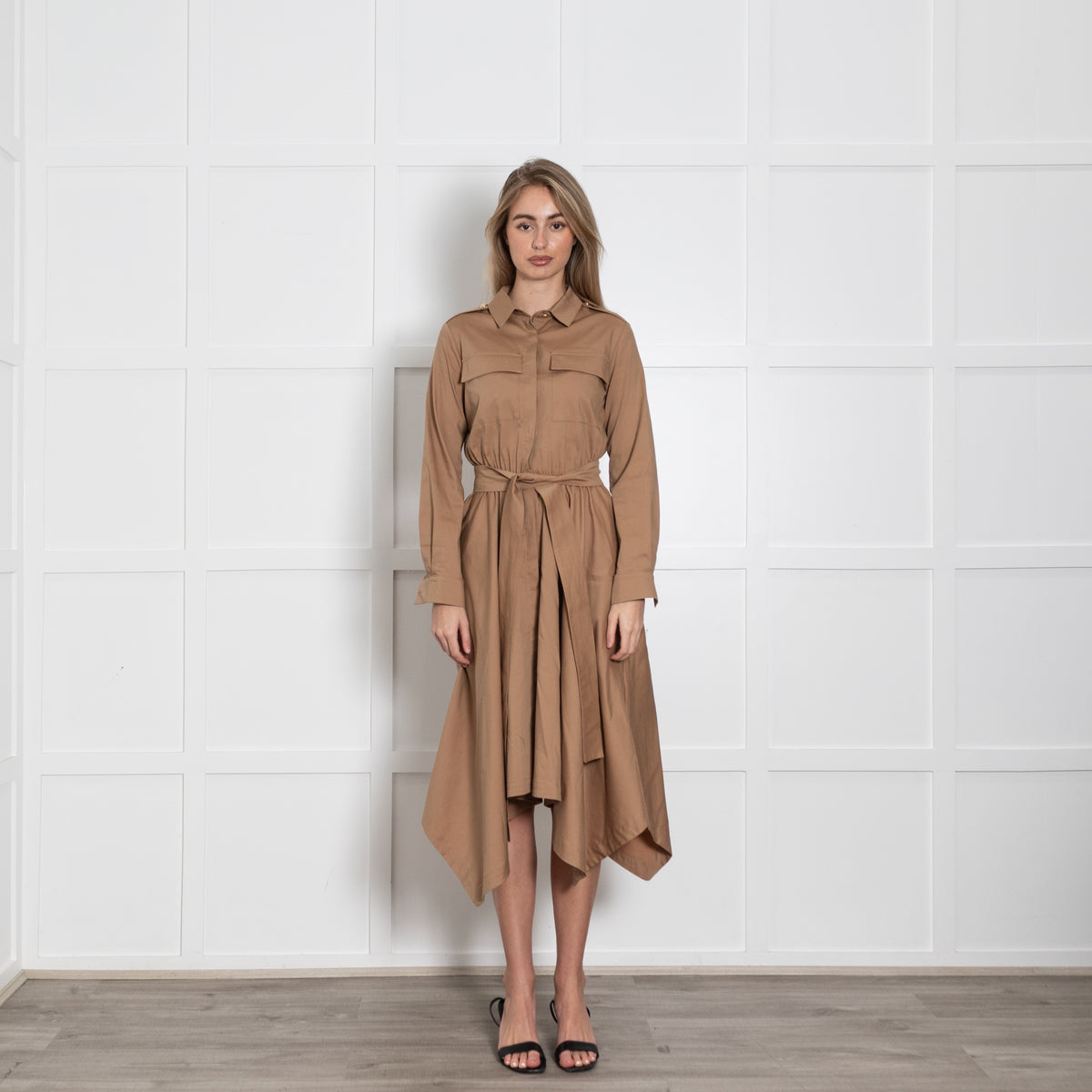 GAeLLE PARIS Brown Dress With Elasticated Waist & Belt