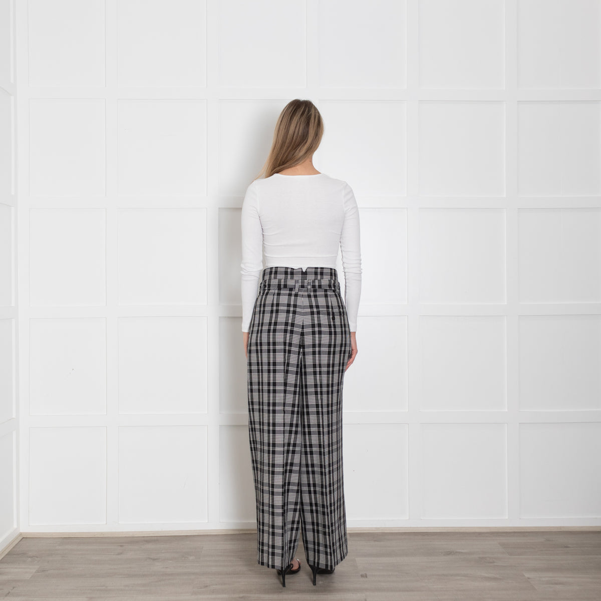 Weekend Maxmara Black And White Check Palazzo Trouser