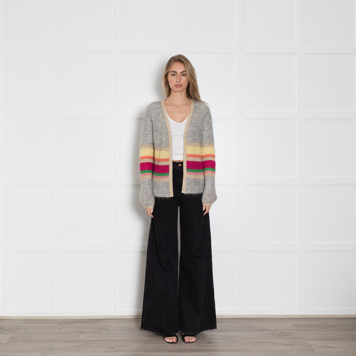 Wyse Grey Mohair Cardigan With Rainbow Stripes