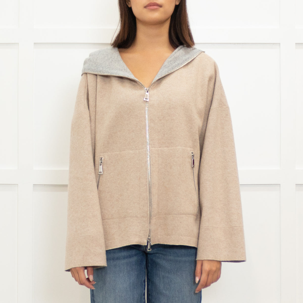 Madeleine Oatmeal Knit Zip Up Hoodie