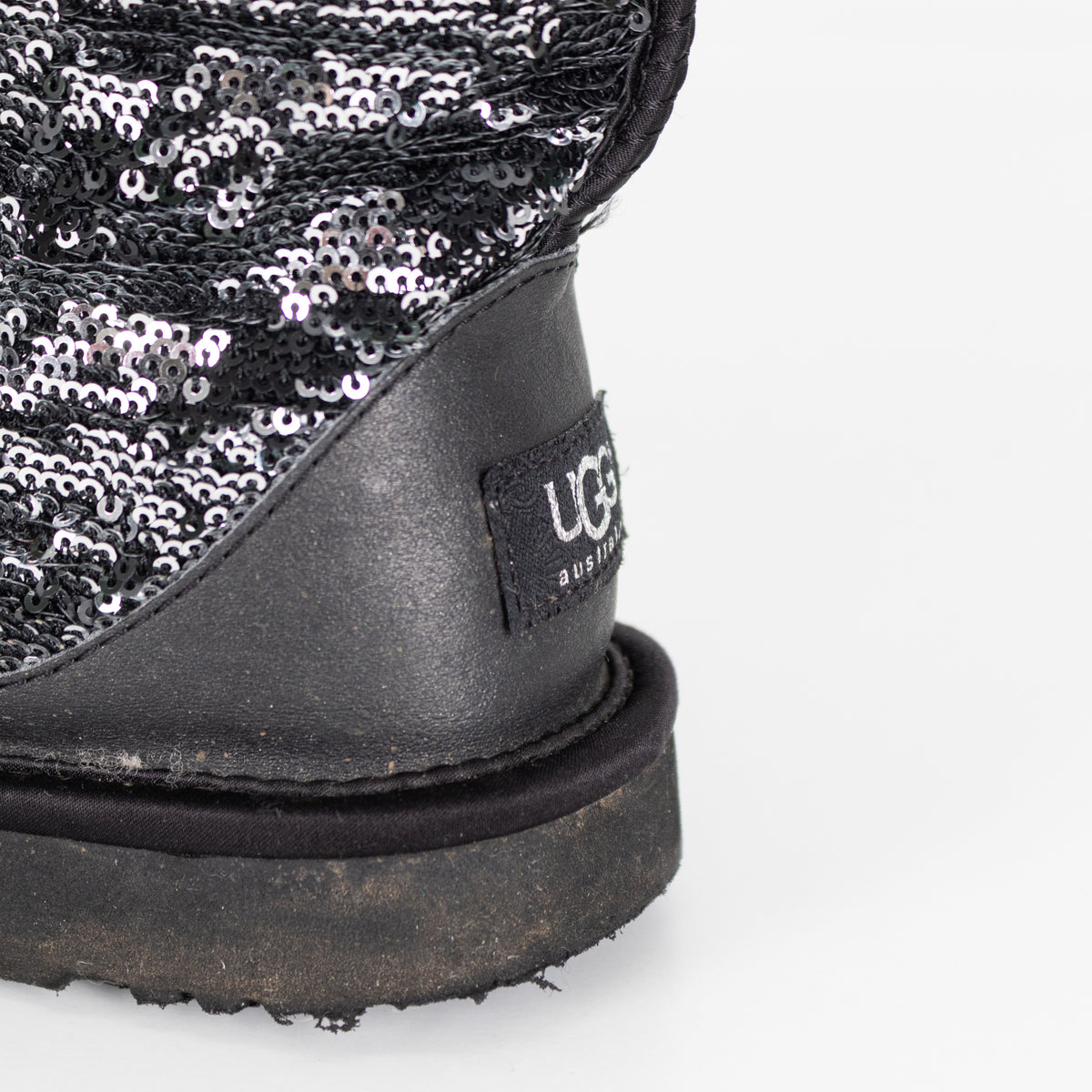 Ugg Silver Grey Sequin Short Sheepskin Boots.