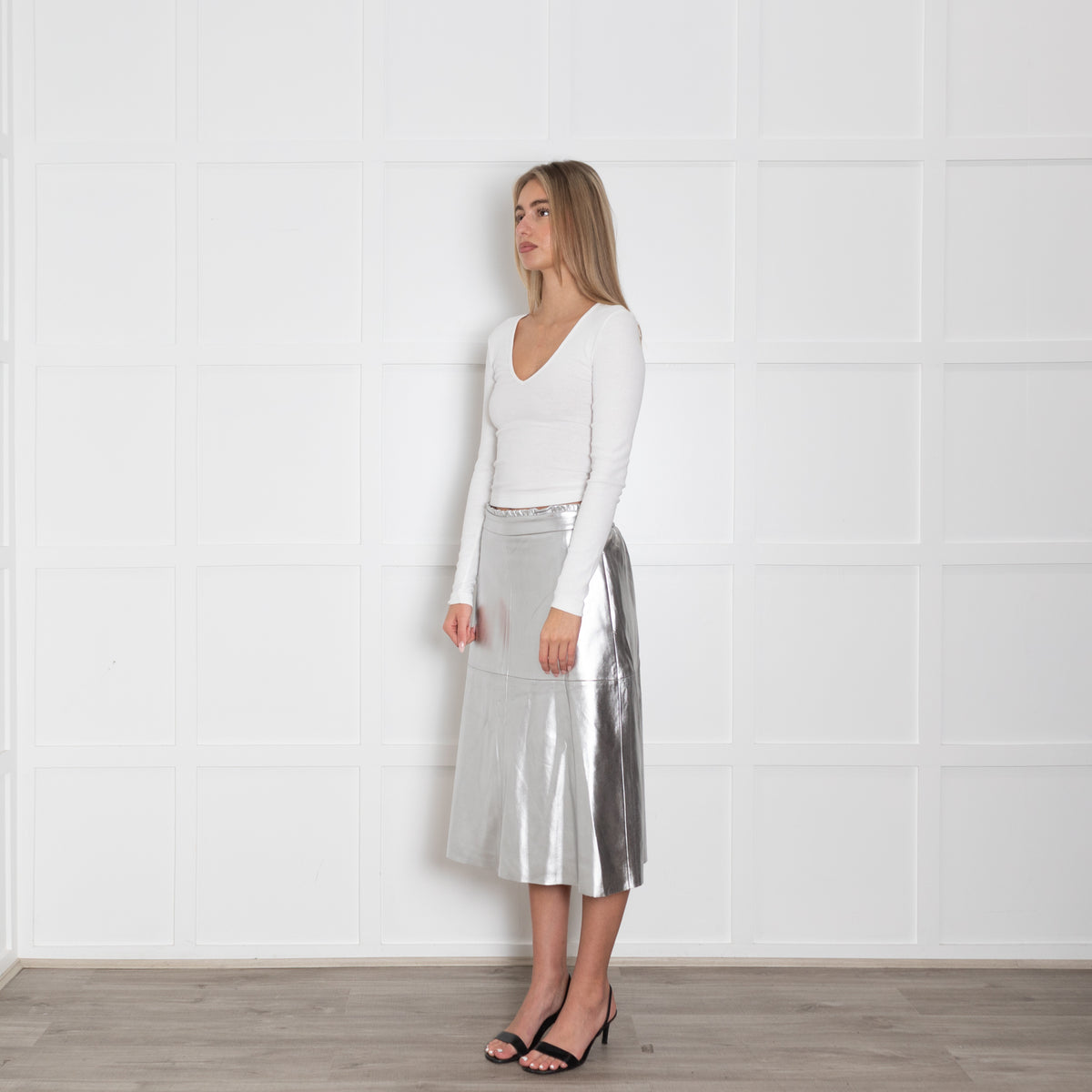 Wyse Silver Faux Leather Skirt