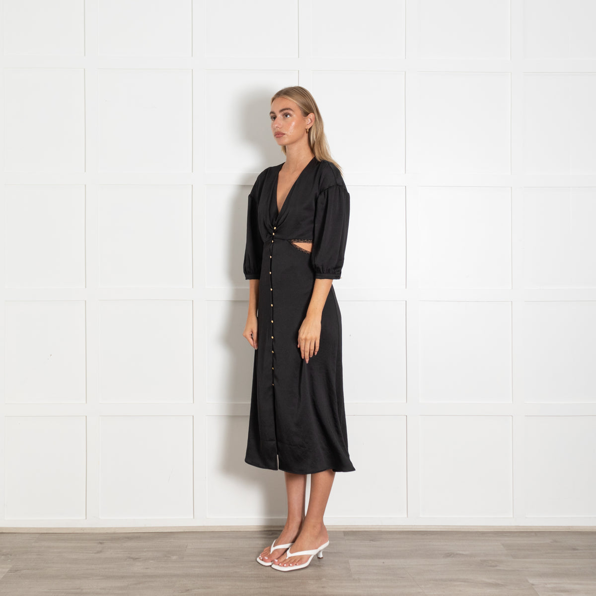 Bash Black Gold Button Cut-Out Sides Dress