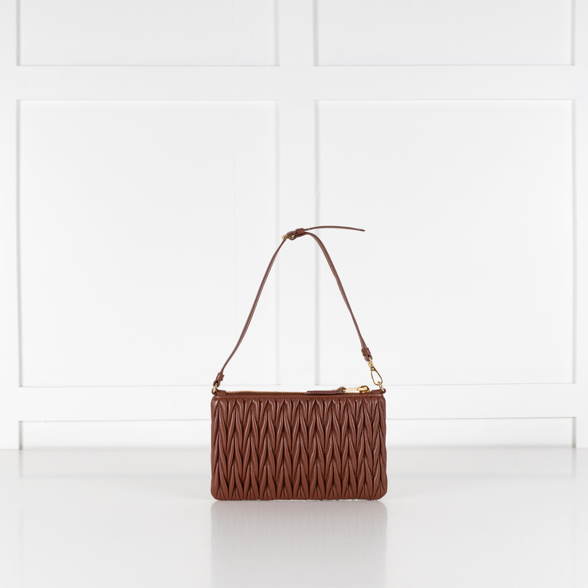 Miu Miu Tan Matelasse Nappa Leather Pouch Bag