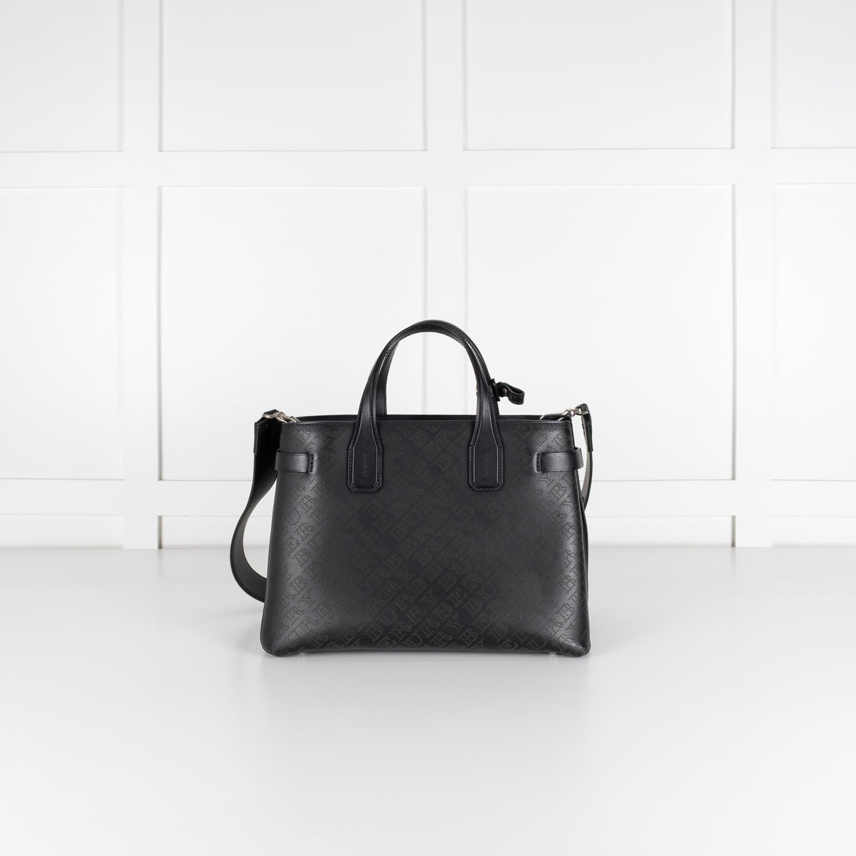 Burberry Black Perforated Leather Banner Tote Bag