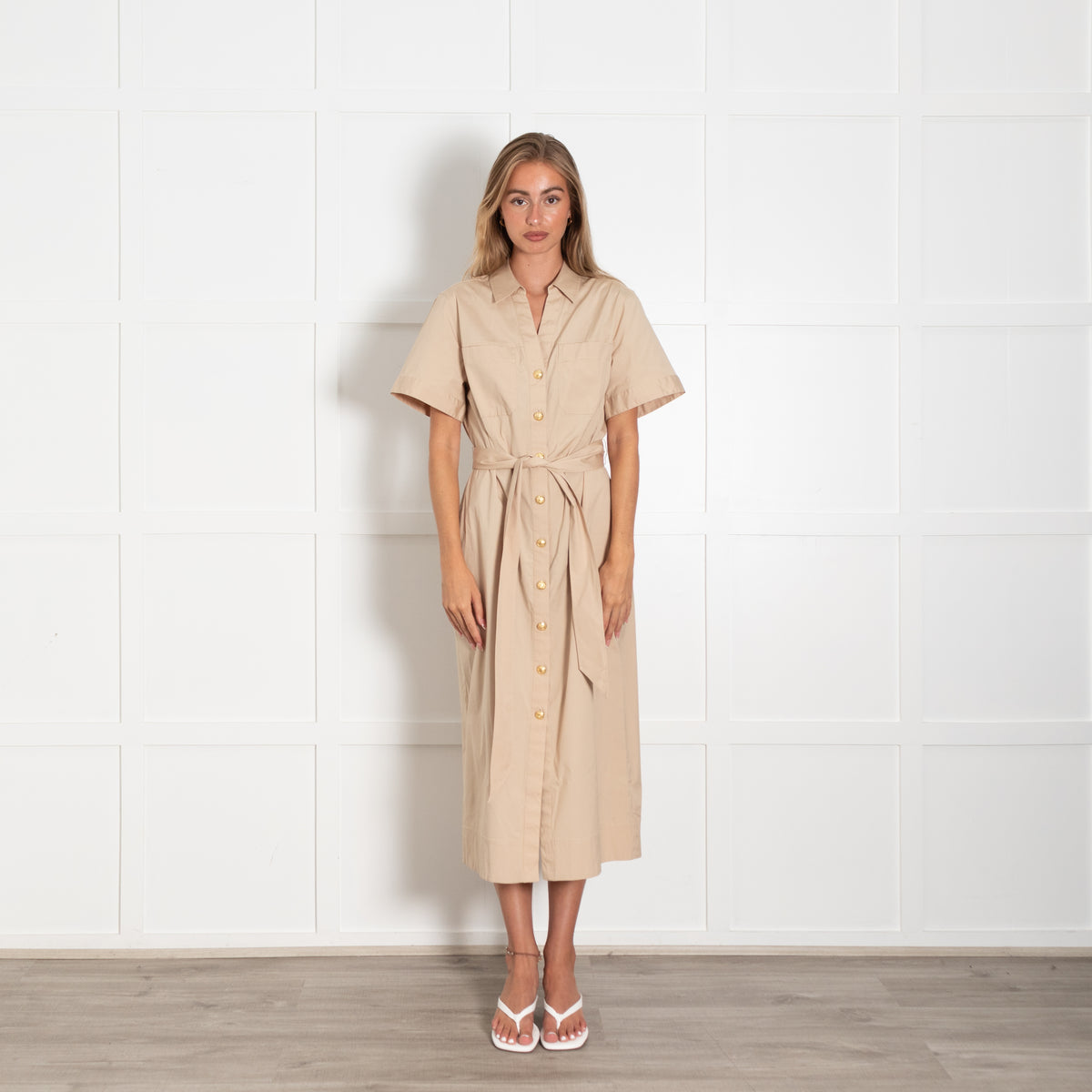 Veronica Beard Beige Cotton Gold Button Detail Dress