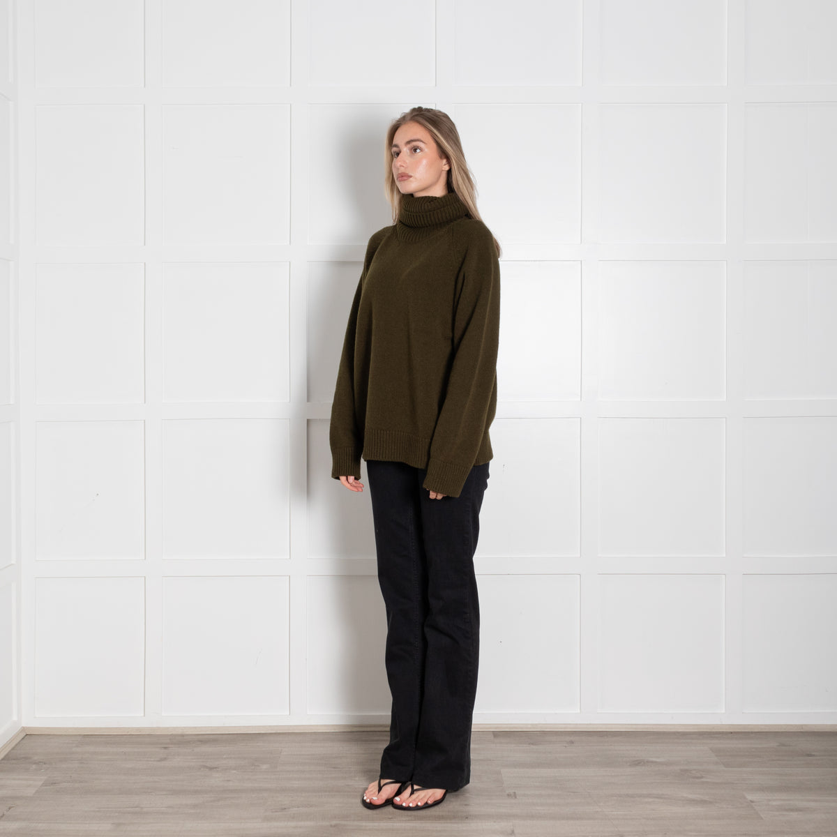 &Daughter Khaki Chunky Knit Polo Neck