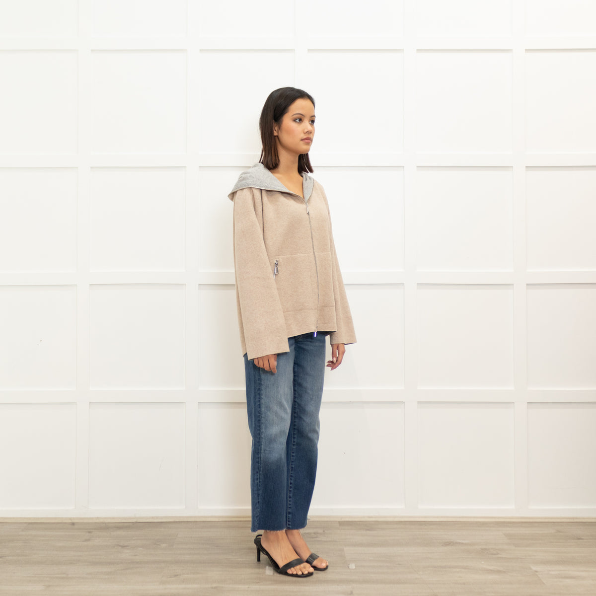 Madeleine Oatmeal Knit Zip Up Hoodie