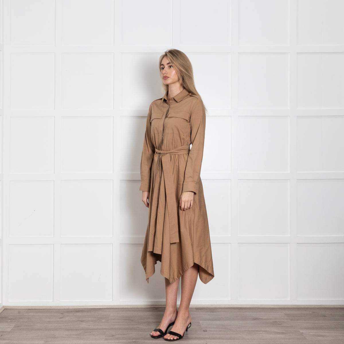 GAeLLE PARIS Brown Dress With Elasticated Waist & Belt