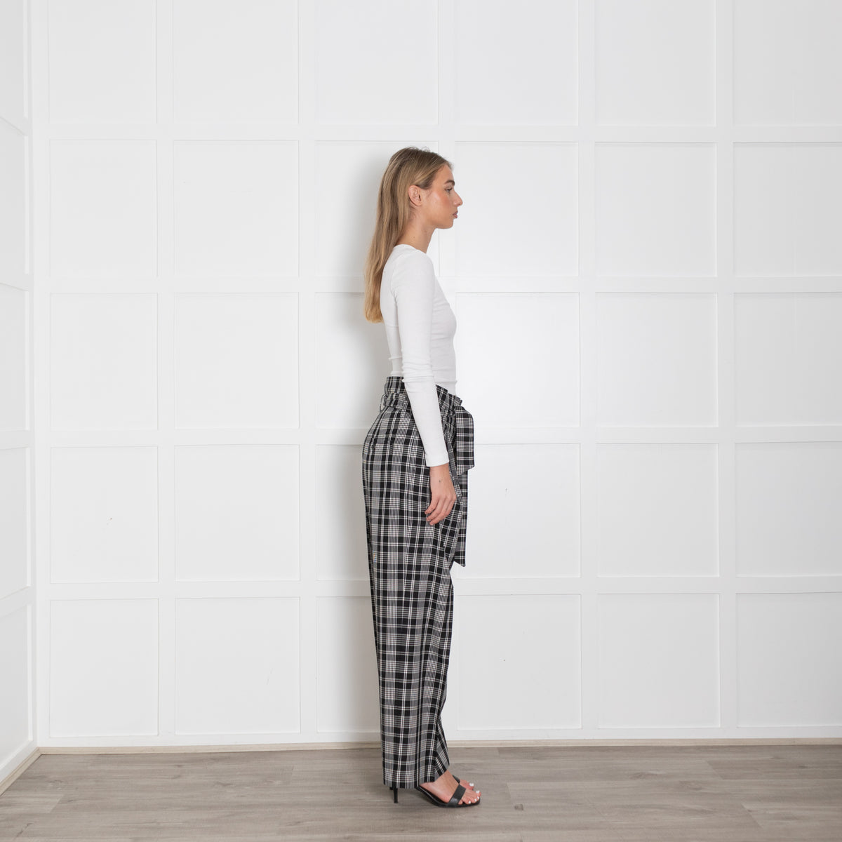 Weekend Maxmara Black And White Check Palazzo Trouser